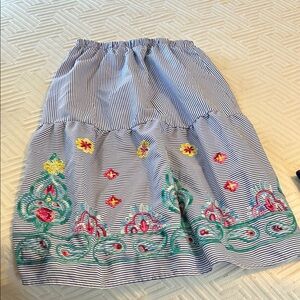 Embellished Blue and White Tiered Midi Skirt